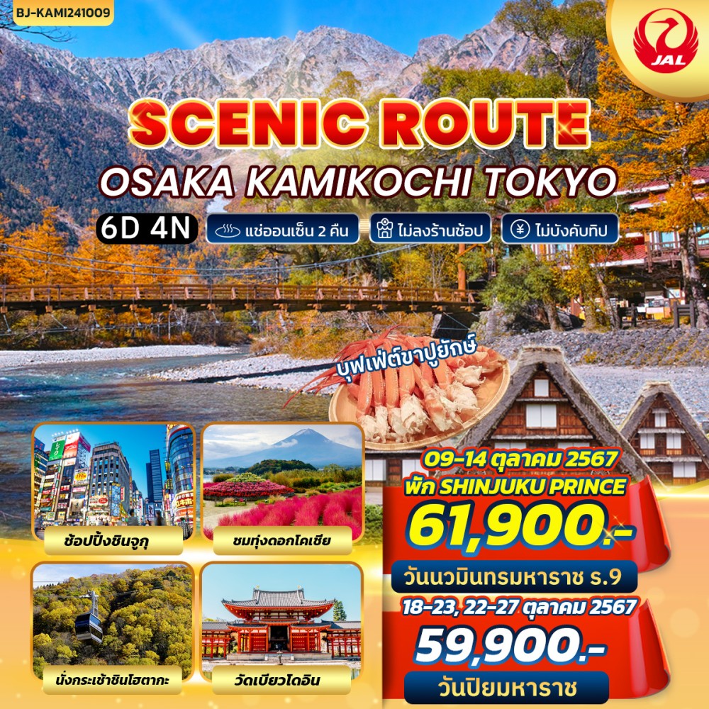 ทัวร์ญี่ปุ่น SCENIC ROUTE OSAKA KAMIKOCHI TOKYO 6วัน 4คืน (JL)