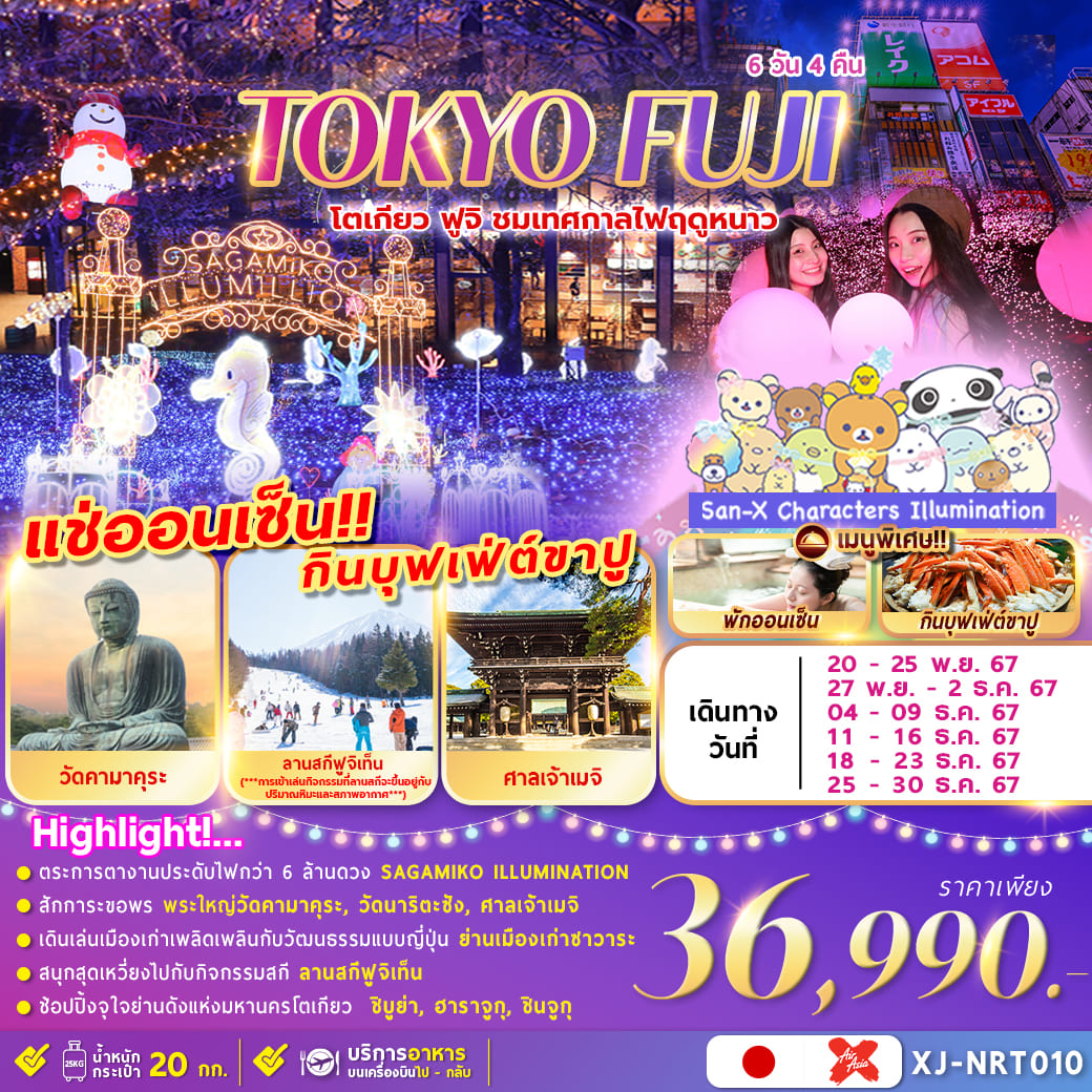 ทัวร์ญี่ปุ่น TOKYO FUJI ชมงานประดับไฟ เล่นสกีฤดูหนาว อิสระช้อปปิ้ง 6วัน 4คืน (XJ)