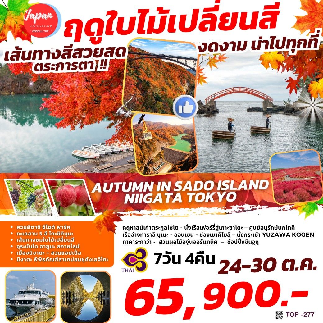 ทัวร์ญี่ปุ่น AUTUMN IN SADO LAND NIIGATA TOKYO 7วัน 4คืน (TG)